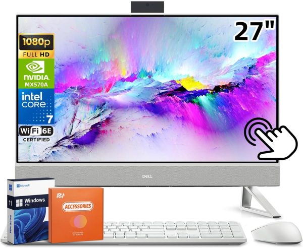Dell Inspiron 7730 27" Touchscreen All in One Desktop Computer, Intel 10-Core 7 150U, NVIDIA GeForce MX570A, 64 GB RAM, 4 TB SSD, Wi-Fi 6E, Windows 11 Pro, Wireless KB and Mouse