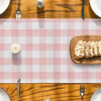 Pink and White Buffalo Check Summer Table Runner, Seasonal Fall Farmhouse Style Kitchen Table Decoration Holiday Wedding Party Dinning Birthday Decor 13x48 Inch - Image 5