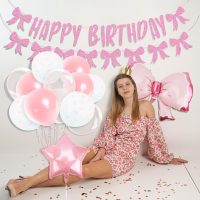 Aprince Pink Bow Birthday Decorations for Girls Women Bow Balloons Happy Birthday Banner Coquette Pink Bow Garland Backdrop 1st 2nd Girly Party Decor Supplies - Image 4