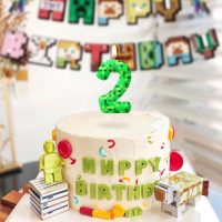 Green Pixel 3rd Birthday Number Candles, Number 3 Candle Cake Topper Decorations for Green Pixel Game Themed Parties, Birthday Cake Candles for Boys Girls Kids Party Supplies - Image 4