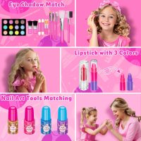 Hollyhi 58 Pcs Kids Makeup Kit for Girl, Princess Toys Real Washable Cosmetic Set with Mirror, Kids Makeup Sets for Girls, Play Make Up Birthday Gifts for 3 4 5 6 7 8 9 10 11 12 Years Old Kid (Rose) - Image 3