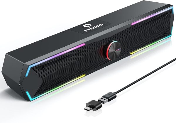 Computer Speakers for Pc Desktop with Clear Sound, Flowing LED PC Speaker for Computer Desktop Laptop Monitor, Bluetooth & USB Input