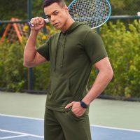 COOFANDY Men's Tracksuit 2 Piece Hooded Athletic Sweatsuit Short Sleeve Casual Sports Hoodie Shorts Set - Image 2