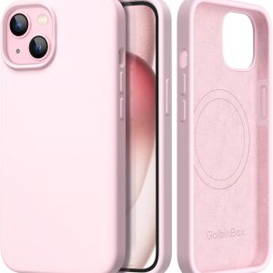 GolbinBox Magnetic for iPhone 15 Case, Compatible with MagSafe, [Soft Anti-Scratch Microfiber Lining], Slim Liquid Silicone Shockproof Protective Phone Case for iPhone 15 6.1 inch, Chalk Pink