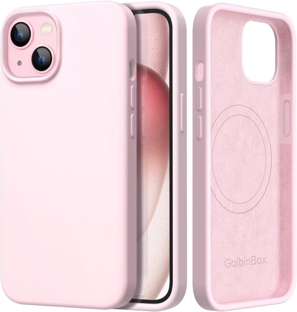 GolbinBox Magnetic for iPhone 15 Case, Compatible with MagSafe, [Soft Anti-Scratch Microfiber Lining], Slim Liquid Silicone Shockproof Protective Phone Case for iPhone 15 6.1 inch, Chalk Pink