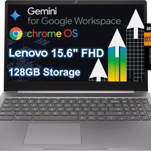 Lenovo Chromebook 15 (15.6" FHD Display, 4GB RAM, 128GB Storage (64GB eMMC + 64GB SD Card) 2TB Cloud Storage, Intel Celeron), Home & Student Laptop, Webcam, Wi-Fi 6, 10-Hr Long Battery Life, Chrome OS