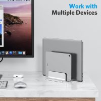 OMOTON [Updated Dock Version] Vertical Laptop Stand, Double Desktop Stand Holder with Adjustable Dock (Up to 17.3 inch), Fits All MacBok/Surface/Samsung/HP/Dell/Chrome Book (Silver) - Image 8