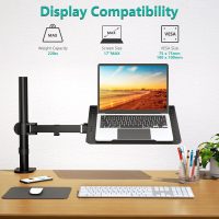 WALI Laptop Tray Desk Mount for 17inch Notebook, Fully Adjustable Laptop Arm up to 22lbs, Monitor Mount with Vented Cooling Platform Stand (M00LP), Black - Image 2