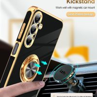 LeYi for Galaxy A16-5G Phone Case: 2 Pack Tempered Glass Screen Protector and 360° Rotatable Ring Holder Magnetic Kickstand, Plating Rose Gold Edge para Samsung A 16 5G, Black - Image 6