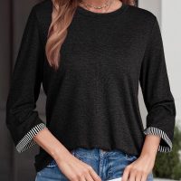 Dokotoo Women's Shirts 2025 Fashion 3/4 Length Sleeve T Shirts Cute Crewneck Casual Tops Basic Blouses - Image 3