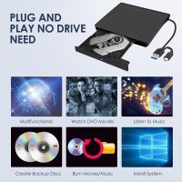 External CD/DVD Drive for Laptop, Type-C CD/DVD Player USB 3.0 Portable Burner Writer Reader Compatible with Mac MacBook Pro/Air iMac Desktop Windows 7/8/10/XP/Vista (Black) - Image 2