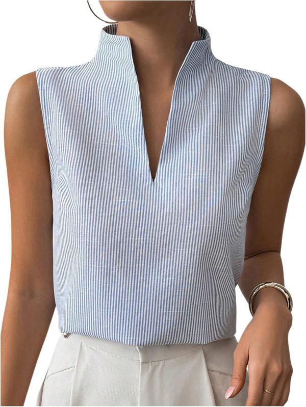 SOLY HUX Women's Work Outfits V Neck Sleeveless Blouses Summer Casual Tank Tops Business Office Dressy Striped Shirts