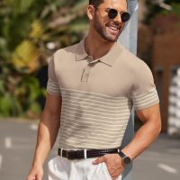 COOFANDY Men's Knit Polo Shirts Short Sleeve Striped Golf Polo Shirts Lightweight Casual Collared T Shirt - Image 4