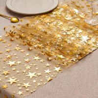 1Roll Gold Star Sequin Tablecloth - 11x108 Inches Polyester, Sparkling Design, Golden - Image 4
