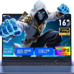 Gaming Laptop, 16 Inch Laptop Computer with Windows 11 Pro, 12th Gen N150 Processor(up to 3.6GHz), 16GB RAM 1TB SSD, Backlit Keyboard, FHD 1920 * 1200, Bluetooth. Dark Blue.