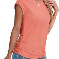 SAMPEEL Womens Summer Tops Trendy 2025 Ruched Cap Short Sleeve Tshirts Shirts Crew Neck T Shirts Fashion - Image 4