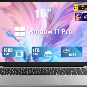 2025 16 Inch Laptop Computer, N150 (4C/4T, Max 3.6GHz) Gaming Laptop,16GB DDR4 1TB SSD,WiFi 5,BT4.2,1920x1200(16:10) IPS, Backlit Keyboard,6Hrs Battery,Mini HDMI/USB-C*3 - Gray