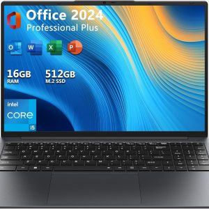 EYY 16" Laptop Computer Intel Core i5 Processor, Windows 11 Pro Laptop 16GB RAM 512GB SSD, 1920 x 1200 FHD 16:10 Display, MS Office 2024, Notebook with Backlit Keyboard, WiFi, BT5.0, RJ45, HDMI