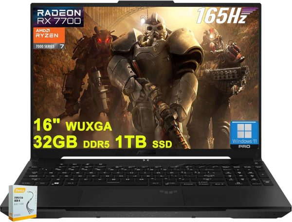 Asus TUF Gaming A16 Laptop | 16" WUXGA 165Hz 100% sRGB | AMD 8-core Ryzen 7 7735HS | 32GB DDR5 1TB SSD | Radeon RX7700S 8GB Graphic (>RTX4060) | Backlit USB-C USB4 Win11Pro w/DLCA Accessory