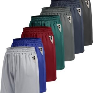 7 Pack Mens Athletic Shorts - Gym Basketball Running Workout Quick Dry Black Shorts with Pockets for Casual Performance