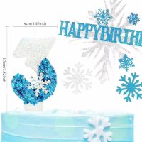 Glitter Blue White 3.74inch Large Frozen Birthday Candles,Happy 5th Birthday Candle for Party Supplies,Snow Winter Frozen Theme for Girls Cake Toppers Candles Birthday Decorations - Image 2