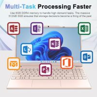 14'' Student Laptop Computer,1080P FHD Display,8GB RAM,512GB SSD,N5095 CPU College Student Pink Laptop,Numeric Keypad,256GB TF Card,Webcam, 5GWiFi, HDMI,Pink - Image 3