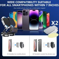 2 Pack Alloy Folding Magnetic Car Phone Holder,360° Rotation Magnetic Cell Phone Holder for Car [Super Strong Magnet] Bracket Magnetic Dashboard Phone Car Mount for All Smartphone (Silver+Black) - Image 4