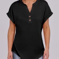 ANRABESS Womens Short Sleeve Henley Tops V Neck Dressy Casual Blouses Summer Trendy Tee Shirts 2025 Vacation Fashion Clothes - Image 2