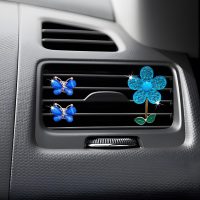3PCS Bling Car Air Vent Clips, Butterfly Flower Rhinestone Vehicle Conditioning Outlet Clamps, Diamond Vent Clip Charm Decoration for Women Girls, Universal Automotive Accessories (Blue) - Image 3