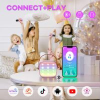 YLL Mini Karaoke Machine with 2 Wireless Microphones, TOP Kids Gifts for Girls Ages 3, 4, 5, 6, 7, 8, 9,10,11,12 +Year Old, 4-12 Years Old Birthday Toy Gift for Girls Boys Party (Purple) - Image 4