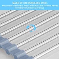 Seropy Roll Up Dish Drying Rack, Over The Sink Dish Drying Rack Kitchen Rolling Dish Drainer, Foldable Sink Rack Mat Stainless Steel Wire Dish Drying Rack for Kitchen Sink Counter Storage 17.5x11.8 - Image 5