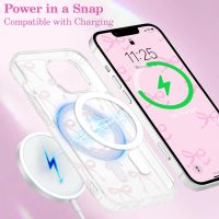 UEEBAI Magnetic for iPhone 14 & iPhone 13 Case, Bow Case Compatible with MagSafe, Wireless Slim Clear Ribbon Phone Cover Anti-Yellowing Shockproof Protective Cover for Women Girl - Pink - Image 5