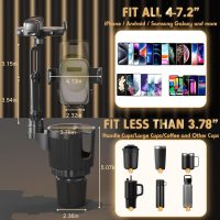 Phone Holders for Your Car, 2 in 1 Universal Cup Holder Expander Adjustable Base with Phone Mount, Long Arm with 360°Rotation Cup Holder Phones Mount for Car Compatible with All Smartphones - Image 4