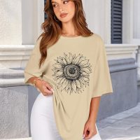 Womens Oversized Tshirt Graphic Tees Crew Neck Summer Short Sleeve Loose Fit Tops - Image 3