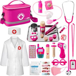 Doctor Kit for Kids Girls, 34 Pcs Kids Doctor Kit for Toddlers 3-5 with Medical Storage Bag & Real Stethoscope, Pretend Play Set for Boys Girls Fun Role Playing Game