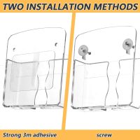 Bremorou 2 Pcs Phone Holder Wall Mounted Clear Plastic Self Adhesive with Charging Hole Shelf Stand Cell Phone Wall Mount Bedside Practical Smartphone Accessories for Home Office - Image 4