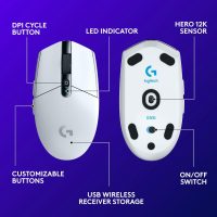 Logitech G305 LIGHTSPEED Wireless Gaming Mouse, Hero 12K Sensor, 12,000 DPI, Lightweight, 6 Programmable Buttons, 250h Battery Life, On-Board Memory, PC/Mac - White - Image 6