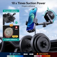 Car Phone Holder Mount, [Military-Grade Suction & Super Sturdy Base] 3 in 1 Universal Phone Mount for Car Dashboard Windshield Air Vent Car Mount for iPhone Android Smartphone GPS Navigator - Image 2