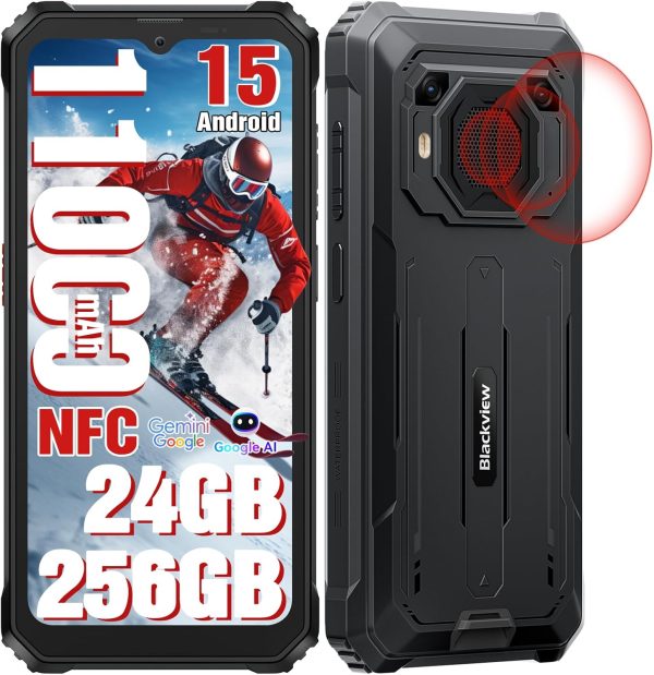 Blackview BV6200Plus Rugged Phone Android 15, 98dB Super Speaker 11000mAh, 24GB+256GB/2TB Rugged Smartphone Unlocked, 6.56" HD+ 90Hz Waterproof Phone 2025 NFC/Fingerprint/GPS/T-moblie/IP69K/3 Slots
