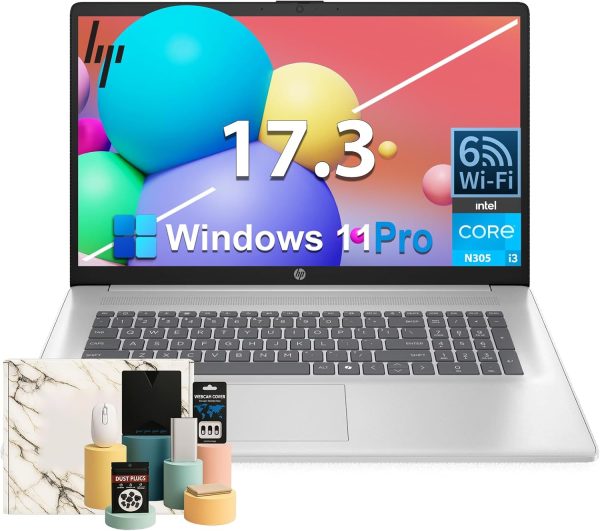 HP 17.3-inch HD+ Laptop Computer - Intel 8-Core i3-N305 Processor, Wi-Fi 6, Intel UHD Graphics, Fast Charge, AI Copilot, Windows 11 Pro, for Everyday Study or Business Work(16 GB RAM | 512 GB SSD)