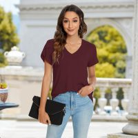 Womens Summer Tops Casual V Neck T Shirts Petal Sleeve Blouses Tunic - Image 3