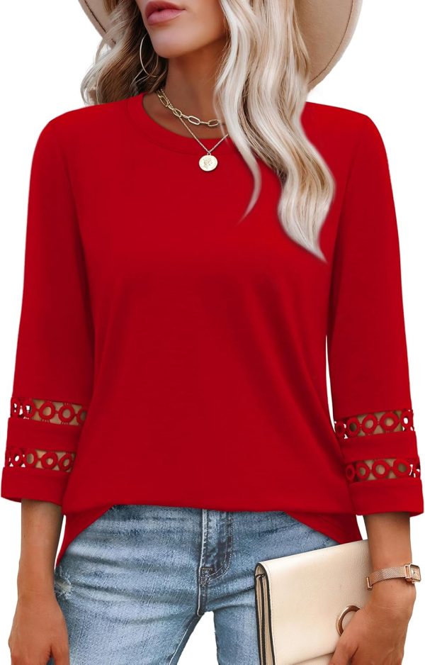 XIEERDUO 3/4 Length Sleeve Womens Tops and Blouses Dressy Casual Crewneck T Shirts Fashion Clothes Loose Fit Trendy