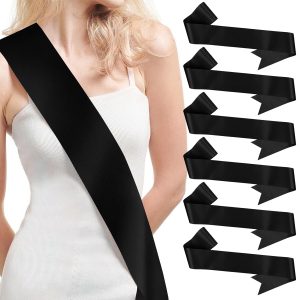 6 Pack Black Satin Sashes - Blank Custom Sash for Bridesmaid, Prom, Court, Birthday, Bachelorette, Graduation - Make Your Own