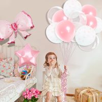 Aprince Pink Bow Birthday Decorations for Girls Women Bow Balloons Happy Birthday Banner Coquette Pink Bow Garland Backdrop 1st 2nd Girly Party Decor Supplies - Image 3