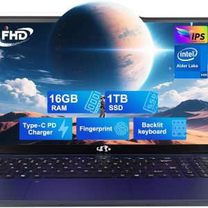 NIMO 15.6 IPS-FHD-Laptop, 16GB RAM 1TB SSD Intel Pentium Quad Core N100, Backlit Keyboard Fingerprint (Beat to i3-1115G4 Up to 3.4GHz) Computer for Student-Home WiFi 6 BT5.2 Win 11