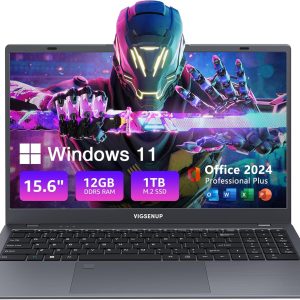 Laptop, 12GB LPDDR5 RAM 1TB SSD, 15.6 Inch Laptop Computer, Win11 Pro, N95 Quad Core Processor, Up to 3.4GHz, Preinstall Office Pro Plus 2024, WiFi 5, BT 5.0, USB-C, Fingerprint,Gray