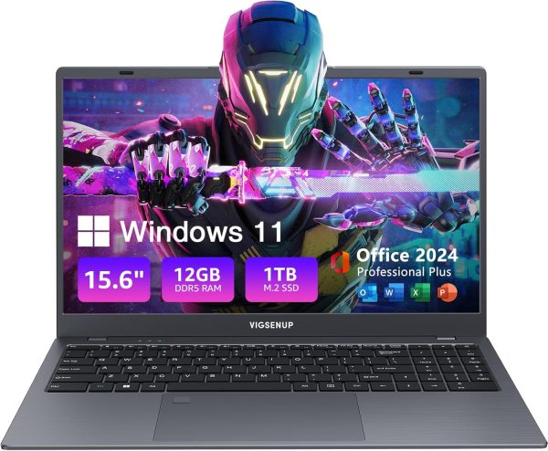 Laptop, 12GB LPDDR5 RAM 1TB SSD, 15.6 Inch Laptop Computer, Win11 Pro, N95 Quad Core Processor, Up to 3.4GHz, Preinstall Office Pro Plus 2024, WiFi 5, BT 5.0, USB-C, Fingerprint,Gray