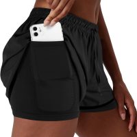 Women's 2 in 1 Running Shorts for Gym Yoga Workout Athletic Shorts High-Waisted Shorts with Liner Pockets - Image 2