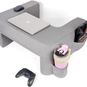 Reading Pillow for Gaming,Soft Lap Desk Pillow for Laptop,Ultimate Lap Pillow with Cup Holder Pocket,Comfort Laptop Lap Desk for Bed Couch Car (Gray, Large)