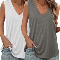 KKJ 2 Pack Womens Tank Tops Summer V Neck Sleeveless Loose Casual Blouses Beach Vacation Outfits Shirt Spring Trendy Clothes - Image 2